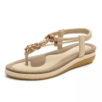 Летние модные сандалии, женские богемные сандалии на танкетке, повседневная женская обувь большого размера с круглым носком, универсальная обувь 36 чёрный