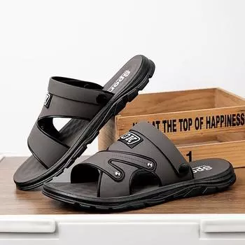 Летние модные стильные уличные тапочки нескользящие износостойкие пляжные мужские сандалии 40/41 серый