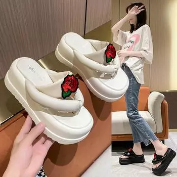 Летние модные тапочки на толстой подошве для женщин, черно-белые повседневные и удобные тапочки на толстой подошве для женщин 35 чёрный