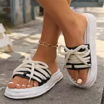 Летние модные тапочки на толстой подошве с круглым носком, женские популярные полые тапочки для отдыха Zapatos Mujer, повседневные удобные сандалии со шнуровкой, сексуальные 38-39