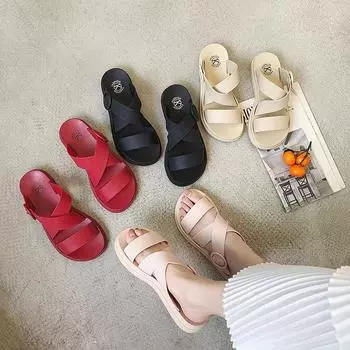 Летние модные тапочки женские новые повседневные уличные тапочки с пряжкой классные тапочки с открытым носком корейская версия пляжных тапочек 36 красный