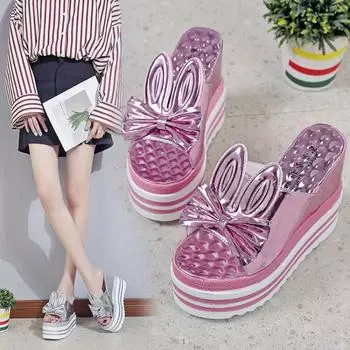 Летние модные тапочки, женские однотонные тапочки на очень высоком каблуке, женские нескользящие тапочки на толстой подошве, обувь на возвышении 34 белый