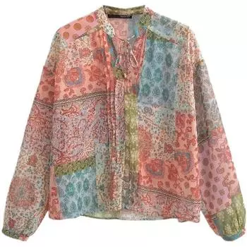 Летние модные тренды женская рубашка с принтом и длинными рукавами Picture color XS