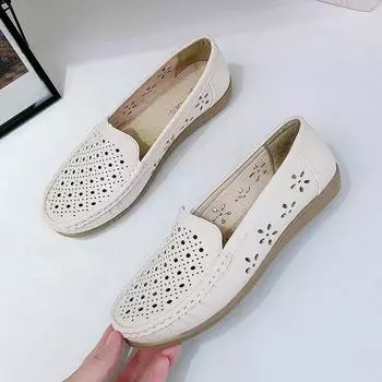 Летние модные туфли для медсестер с круглым носком, нескользящие сандалии на мягкой подошве, туфли на плоской подошве, дышащая повседневная спортивная женская обувь 35 бежевый