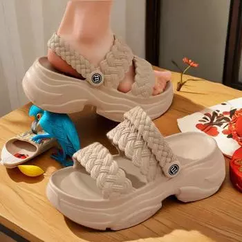 Летние модные удобные противоскользящие легкие повседневные женские тапочки на толстой подошве, пляжная обувь 40 чёрный