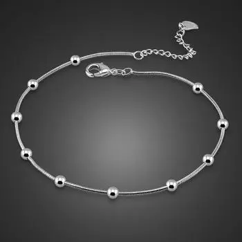 Летние модные украшения, браслет из стерлингового серебра 925 пробы, женские модели, простой стиль, круглая бусина, однотонная серебряная цепочка для ног, женская бижутерия