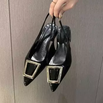 Летние модные универсальные босоножки с острым носком Baotou в иностранном стиле на толстом каблуке, роскошные босоножки для женщин 35