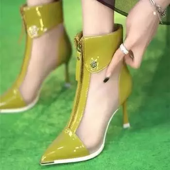 Летние модные заостренные носки на тонком каблуке с молнией спереди, новые короткие сапоги, сексуальные элегантные туфли на высоком каблуке для женщин, женские туфли Chaussure Femme 34 белый