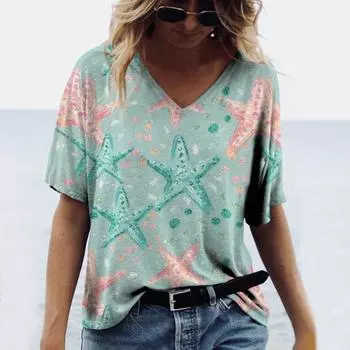 Летние модные женские футболки с принтом тай-дай, уличная одежда, свободная футболка, свободные топы, женская элегантная футболка с v-образным вырезом 25302 S