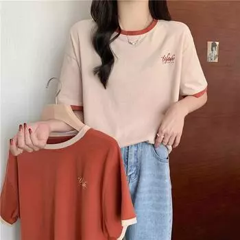 Летние модные женские футболки с вышивкой букв и графическим рисунком Футболка Femme Harajuku повседневная свободная универсальная хлопковая футболка Kawaii Одежда Футболка Женская уличная одежда M