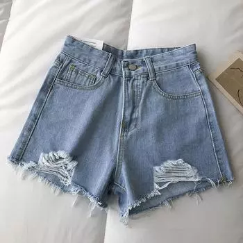 Летние модные женские классические светло-голубые джинсовые шорты с высокой талией, широкие брюки в уличном стиле, универсальные джинсовые повседневные шорты S белый
