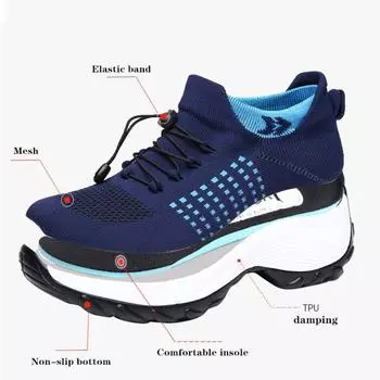 Летние модные женские кроссовки-носки для ходьбы, дышащие туфли для кормления грудью, повседневные туфли на платформе, легкие нескользящие кроссовки 35 синий