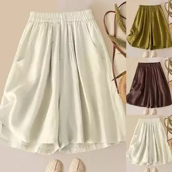 Летние модные женские однотонные повседневные широкие брюки с эластичной резинкой на талии XL бежевый