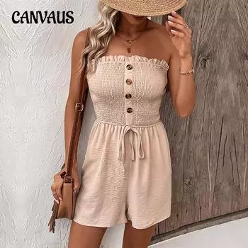 Летние модные женские однотонные шорты с копченым комбинезоном S абрикосовый