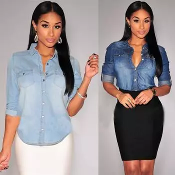 Летние модные женские повседневные топы с длинными рукавами, мягкие джинсовые рубашки с длинными рукавами, топы, блузки, куртки Femenino Camisas De Mujer L синий