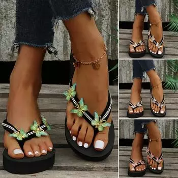 Летние модные женские праздничные шлепанцы на танкетке со стразами и резиновой подошвой 37 синий