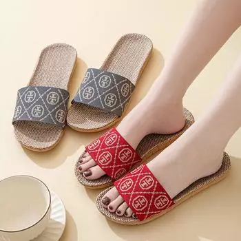 Летние модные женские ретро-тапочки из льна 35 красный