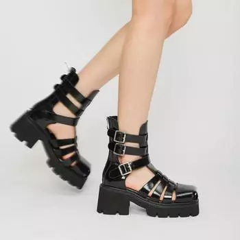 Летние модные женские сандалии в полом римском стиле с квадратным носком, плетеные, дышащие, на толстой платформе, с каблуком-молнией сзади 35