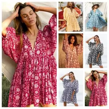 Летние модные женские свободные ремни большого размера, персонализированные платья с литературным ретро-принтом, элегантные и удобные L чёрный