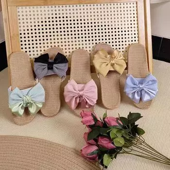 Летние модные женские тапочки из хлопка и льна с толстой подошвой и противоскользящим покрытием 35 розовый