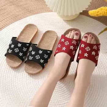 Летние модные женские тапочки из льна с нескользящей толстой подошвой и буквенным принтом 35 белый