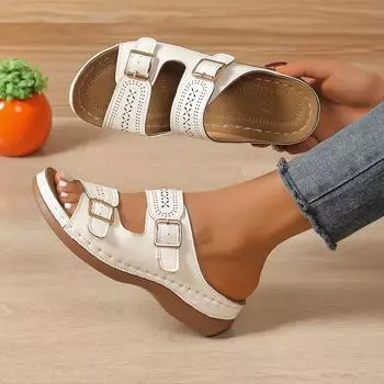 Летние модные женские тапочки на танкетке премиум-класса ортопедические туфли с открытым носком для женщин нескользящие ретро-тапочки на платформе 42EU/CN43 белый
