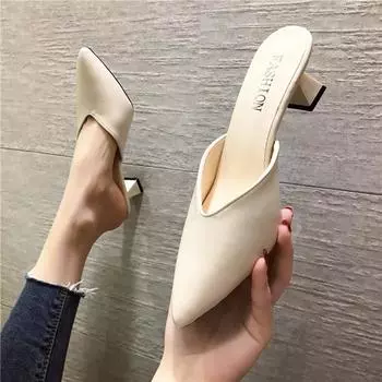 Летние модные женские тапочки с острым носком телесного цвета, белые квадратные туфли на низком каблуке, женские шлепанцы, роскошные брендовые пляжные туфли без каблуков 4 зелёный