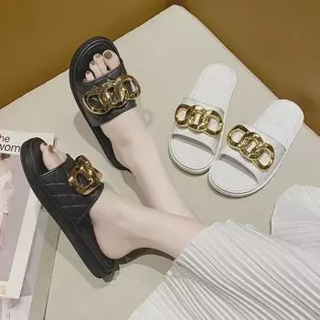 Летние модные женские тапочки с золотой цепочкой 2022 года для дома и улицы