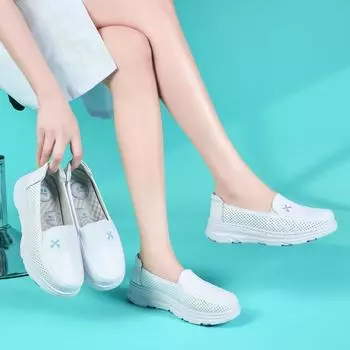 Летние модные женские туфли-лодочки с дышащей мягкой подошвой и толстой подошвой для повседневного туризма, удобные туфли на платформе, модные туфли для медсестер 34-41 34