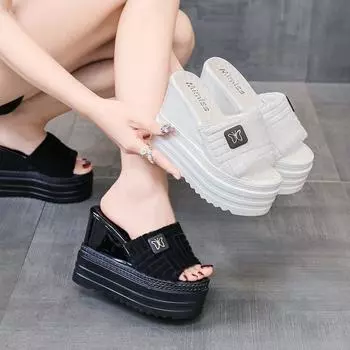 Летние модные женские туфли на каблуке 12,5 см, женские тапочки на высоком каблуке с неглубоким горлом и танкеткой со стразами 34 белый