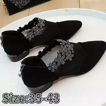 Летние модные женские туфли на низком каблуке с острым носком, женские сетчатые сандалии со стразами, женская модная обувь 35 чёрный