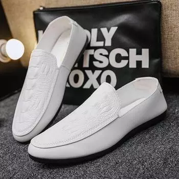 Летние мокасины мужские летние дышащие универсальные мужские трендовые британские повседневные туфли из микрофибры из кожи 39