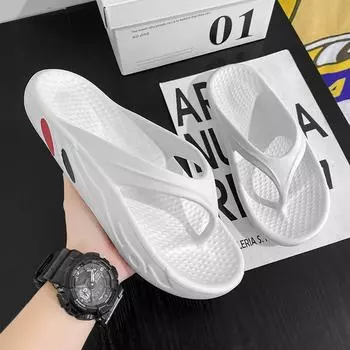 Летние молодежные тапочки большого размера, мужские массажные Нескользящие крутые наружные шлепанцы, дышащие сандалии на толстой подошве с носком 40-41 белый