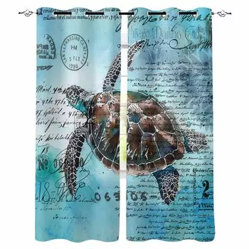 Летние морские черепахи акварель ретро затемняющие шторы для гостиной спальни печатные оконные шторы домашний декор W135 x H60cm