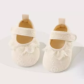 Летние мягкие детские прогулочные туфли для девочек, которые еще не научились ходить, симпатичные бежевые кружевные туфли для малышей с мягкой подошвой 11 бежевый
