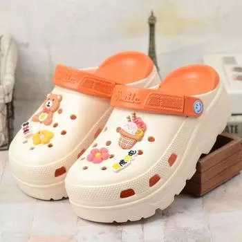 Летние мультяшные модные тапочки-маффины для девочки, обувь с закрытым носком и вырезами, пляжная обувь, клетчатые сандалии из ЭВА Beige 35/36