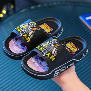 Летние мультяшные нескользящие тапочки для мальчиков для купания и домашнего использования 185MM fits 16.5cm foot length