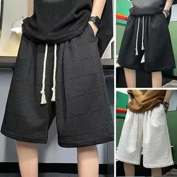 Летние мужские эластичные пояса со средней посадкой, спортивные шорты с карманами на шнурке, негабаритные широкие брюки с клетчатой текстурой, однотонные баскетбольные шорты 2XL чёрный