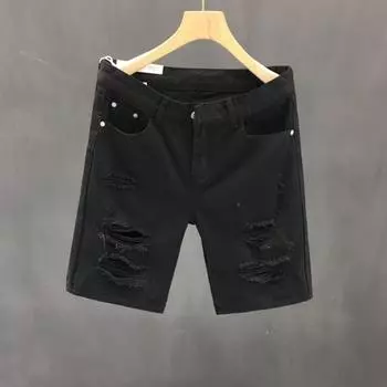 Летние мужские брюки длиной до колена, однотонные, с застежкой-молнией на пуговицы, с рваными отверстиями, в стиле хип-хоп, с несколькими карманами, свободные, повседневные шорты в уличном стиле 30 белый