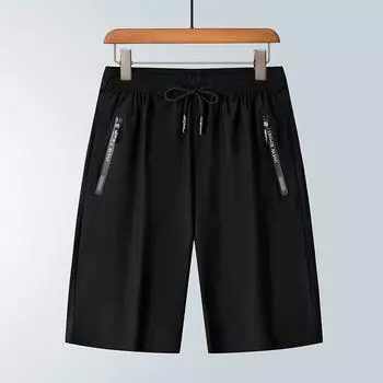 Летние мужские брюки из ледяного шелка с высокой эластичностью, больших размеров, на молнии, мужские свободные баскетбольные шорты из ледяного шелка, шорты для бега, быстросохнущие 7XL чёрный