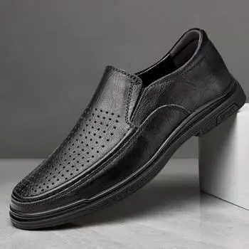 Летние мужские деловые мокасины Обувь Мягкая подошва Удобная перфорированная дышащая обувь Противоскользящие износостойкие кроссовки 37 чёрный