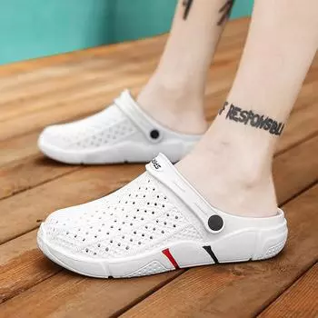 Летние мужские дырявые туфли на толстой подошве нескользящие пляжные сандалии нескользящие сумка на голову двойного назначения наступающие на дерьмо тапочки 39 белый