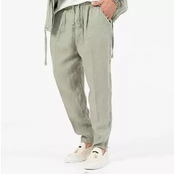Летние мужские дышащие хлопковые льняные брюки в стиле хип-хоп, однотонные, белые, черные, зеленые, свободные повседневные спортивные брюки M чёрный