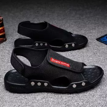 Летние мужские дышащие и удобные пляжные уличные модные повседневные сандалии и тапочки на мягкой подошве 44 чёрный