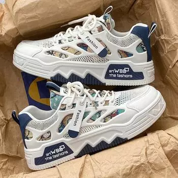 Летние мужские дышащие модные кроссовки 2024 года — универсальная повседневная обувь с толстой подошвой и нескользящей подошвой. 39 грязно-белый