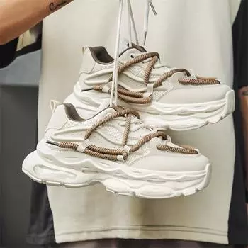 Летние мужские дышащие спортивные туфли, для бега, отдыха, сетчатые маленькие белые туфли, увеличенная высота, обувь на толстой подошве, модные 39 бежевый