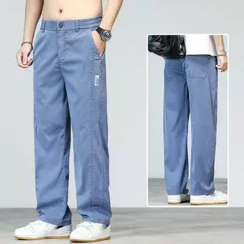 Летние мужские джинсы Ice Silk Wide Leg Soft, свободные прямые джинсы, повседневные брюки XXXXXL чёрный