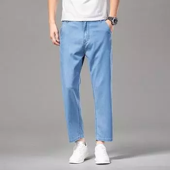 Летние мужские джинсы из ледяного шелка, тонкие, девятиточечные, свободного прямого кроя, с широкими штанинами, большого размера, 9 точек 28