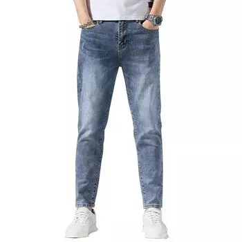 Летние мужские джинсы, тонкие маленькие прямые брюки, мужские эластичные длинные брюки 28