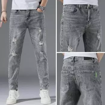 Летние мужские джинсы, тонкие маленькие прямые брюки, мужские эластичные длинные брюки 28